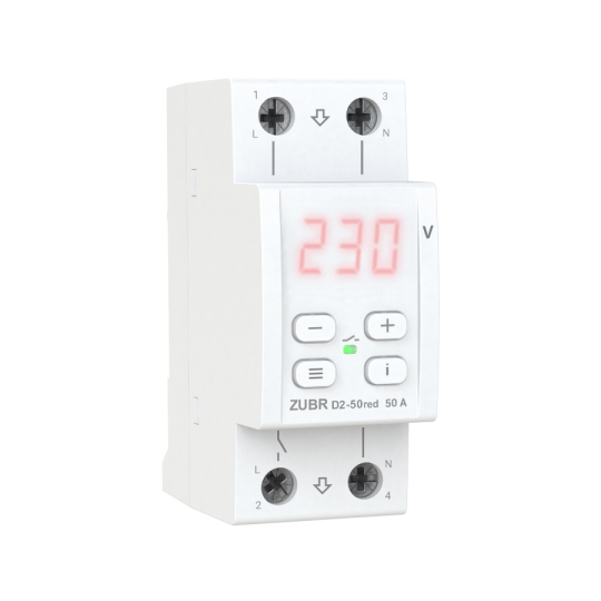 Реле контролю напруги 1ф, 50А, D2-50 red, з термозахистом, ZUBR