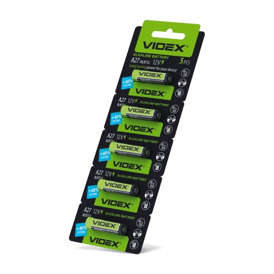 Батарейка лужна А27, BLISTER CARD, Videx (уп./5шт.)