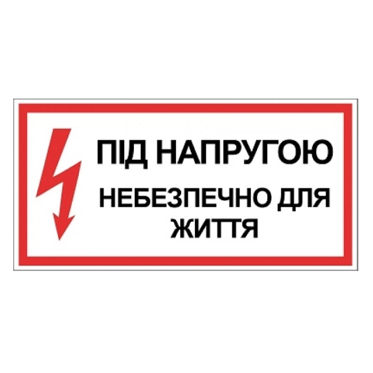 Табличка електробезпеки "Небезпечно для життя під напругою", 300х150 мм