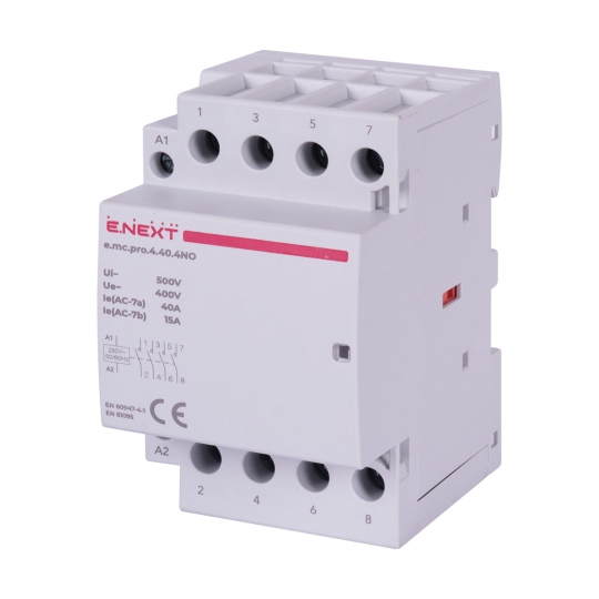 p005207 Модульний контактор на DIN-рейку, e.mc.pro.4.40.4NO, 4p, 40А, 4NO, 220В, E.Next