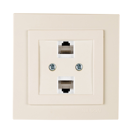 24121046 Розетка комп'ютерна подвійна RJ45, Cat.5E, кремова, Touran, Nilson