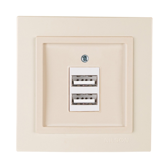 24121081 Розетка з 2xUSB тип A, 2,1А, кремова, Touran, Nilson