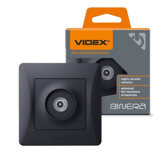 Розетка ТВ, чорний графіт, VF-BNSK1TVME-BG, BINERA, VIDEX