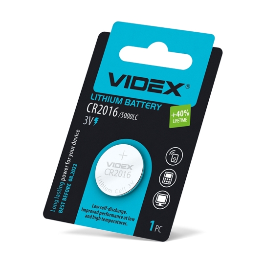 Батарейка літієва CR2016, BLISTER CARD, Videx (уп./1шт.)