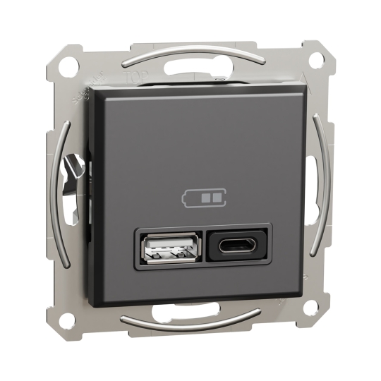 EPH2700471 Розетка з USB тип A+C, 3А, 45Вт, антрацит, ASFORA, Schneider Electric