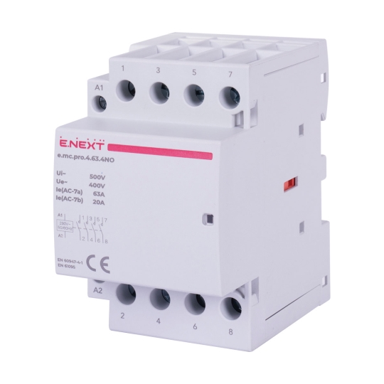 p005209 Модульний контактор на DIN-рейку, e.mc.pro.4.63.4NO, 4p, 63А, 4NO, 220В, E.Next