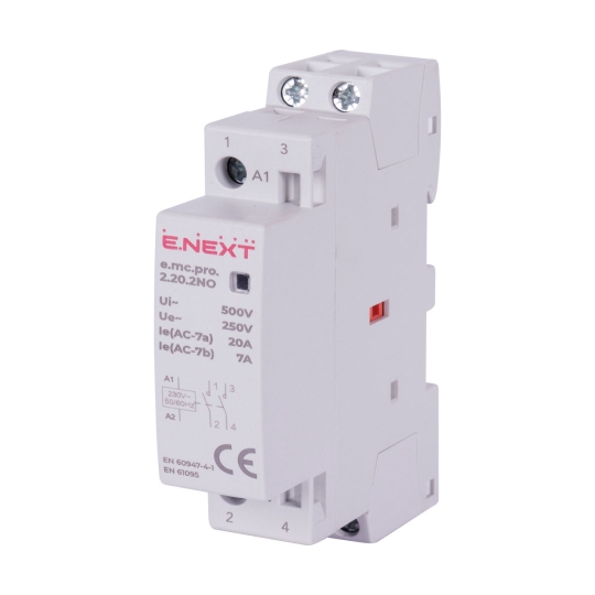 p005217 Модульний контактор на DIN-рейку, e.mc.pro.2.20.2NO, 2p, 20А, 2NO, 220В, E.Next