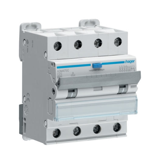 ADM475C Диференційний автоматичний вимикач 4P, 6kA, C, 25А, 30mA, тип А, Hager
