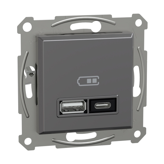 EPH2700571 Розетка з USB тип A+C, 3А, 21Вт, антрацит, ASFORA, Schneider Electric
