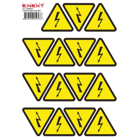 s053304 Самоклеюча наліпка "Блискавка" e.sticker.lightning.100 (100х100х100мм) 12 шт/аркуш Enext