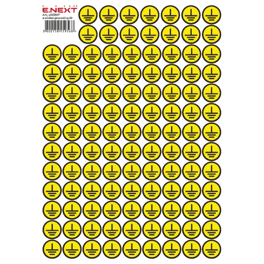 s053307 Самоклеюча наліпка "Заземлення" e.sticker.grounding.30 (30х30х30мм) 90 шт/аркуш Enext