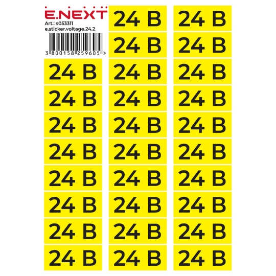 s053311 Самоклеюча наліпка "24В" e.sticker.voltage.24.2 (90х38мм) 26 шт/аркуш Enext