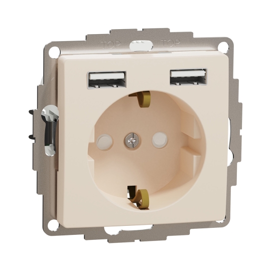 SDD112052 Розетка з з.к. і шторками + 2 USB, бежева, Sedna Design, Schneider Electric