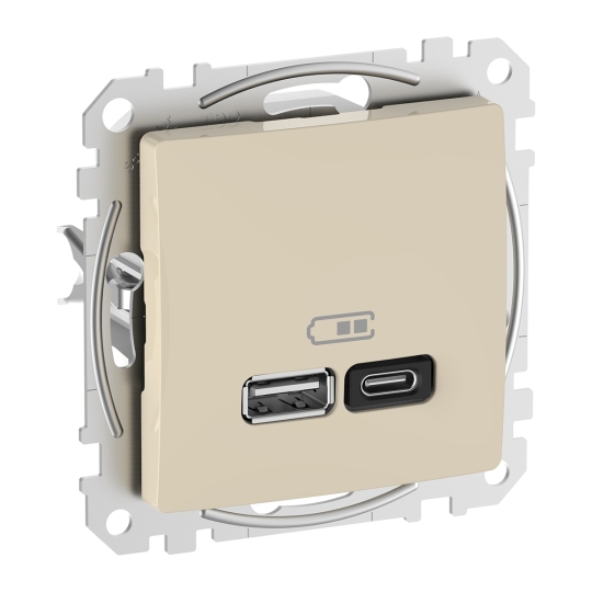 SDD112404 Розетка з USB тип A+C, 3А, 45Вт, бежева, Sedna Design, Schneider Electric