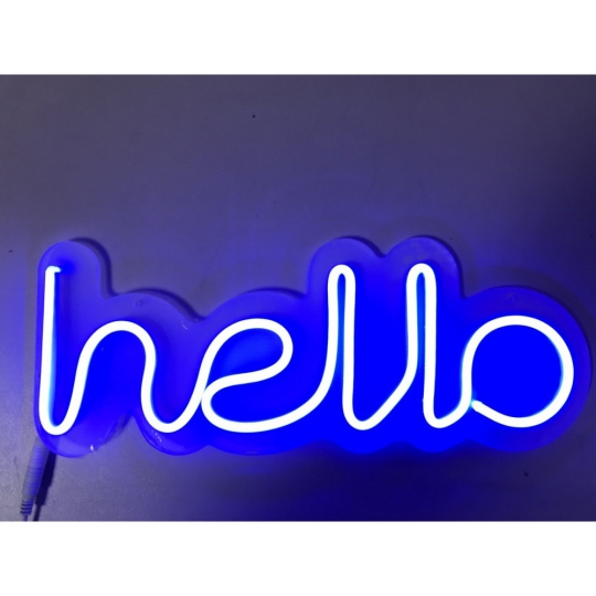 Неонова вивіска "Hello", синя, 380х150мм