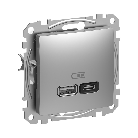 SDD113404 Розетка з USB тип A+C, 3А, 45Вт, алюміній, Sedna Design, Schneider Electric