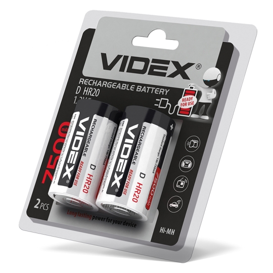 Акумуляторні батарейки HR20/D, 7500mAh, double blister, Videx (уп./2шт.)