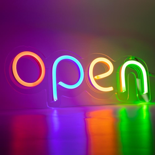 Неонова вивіска "OPEN", RGB кожна літера, з контролером, 400х130мм