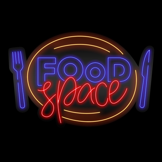 Неонова вивіска "FOOD space", кольорова, 900х590мм