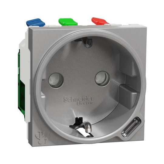 NU301730 Розетка з з.к. і шторками + USB тип C, 2 модулі, алюміній, New Unica, Schneider Electric