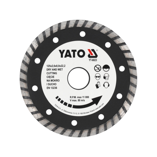 YT-6023 Диск алмазний турбо D = 125мм, 8х22.2мм, TURBO, YATO