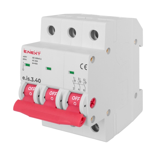 p008019 Вимикач навантаження на DIN-рейку e.is.3.40, 3p, 40А, E.Next