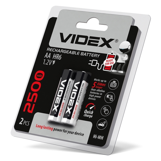 Акумуляторні батарейки HR6/AA, 2500mAh, double blister, Videx (уп./2шт.)