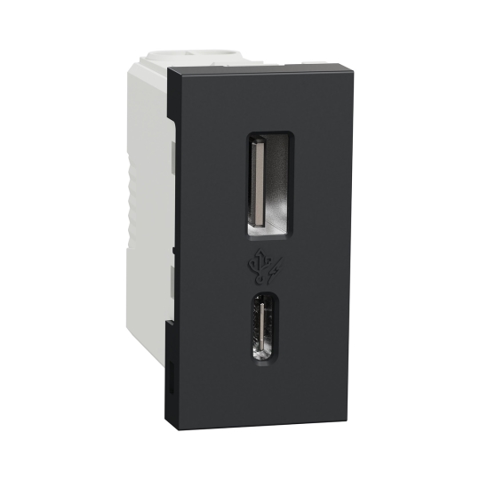 NU301654 Розетка з USB тип A+C, 2,4А, 12Вт, 1 модуль, антрацит, New Unica, Schneider Electric