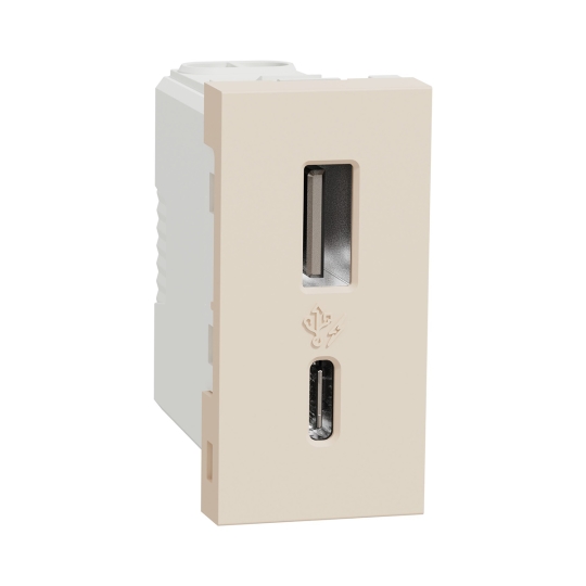 NU301644 Розетка з USB тип A+C, 2,4А, 12Вт, 1 модуль, бежева, New Unica, Schneider Electric