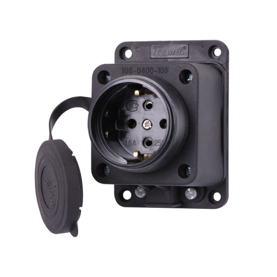 Розетка накладна 1м каучукова із заглушкою чорна, 2P+PE, 16А, 220V, Lezard