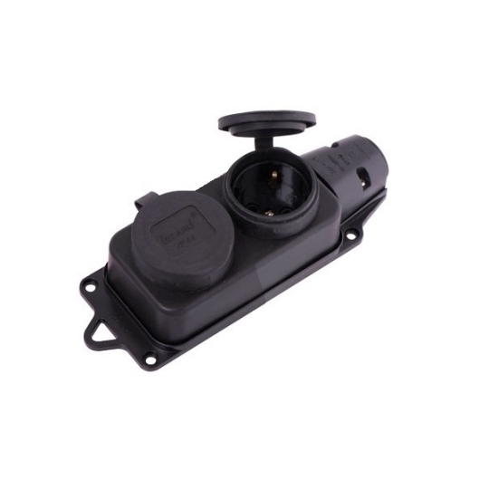 Розетка накладна 2м каучукова із заглушками чорна, 2P+PE, 16А, 220V, Lezard