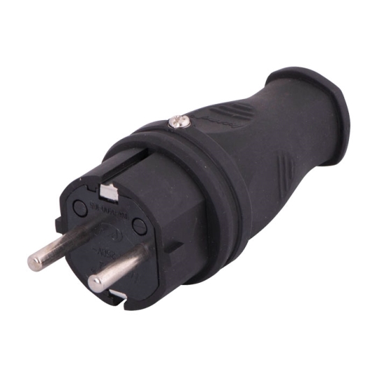 Вилка пряма каучукова чорна 2P+PE, 16А, 220V, Lezard