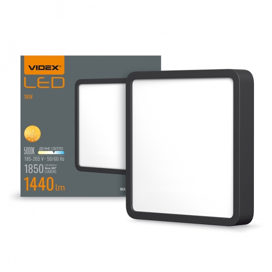 VL-DLSS-185B Світильник точковий накладний VIDEX, 18W, 5000K, квадрат, чорний