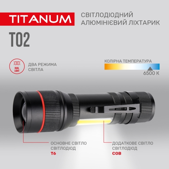 Ліхтарик світлодіодний ручний 200 Лм, чорний, TLF-T02, TITANUM