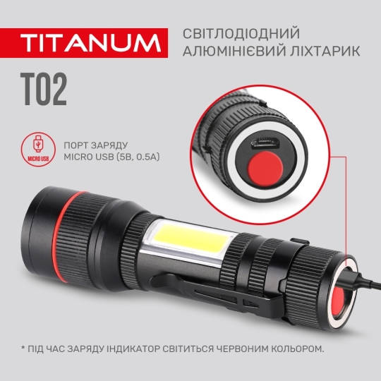 Ліхтарик світлодіодний ручний 200 Лм, чорний, TLF-T02, TITANUM
