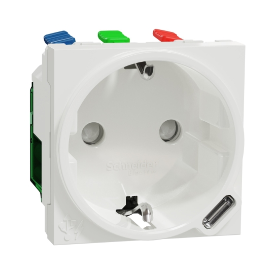 NU301718 Розетка з з.к. і шторками + USB тип C, 2 модулі, біла, New Unica, Schneider Electric