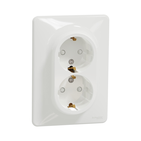 SDD311221 Розетка з з.к. і шторками подвійна, біла, Sedna Design, Schneider Electric