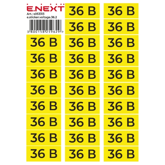 s053313 Самоклеюча наліпка "36В" e.sticker.voltage.36.2 (90х38мм) 26 шт/аркуш Enext