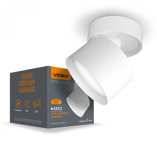 VL-SPF18B-W Світильник точковий накладний поворотний VIDEX, GX53, SPF18B, круг, білий
