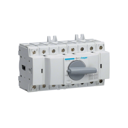 HIM408 Перемикач I-0-II модульний трьохпозиційний з ручкою, 3P+N, 80A, Hager