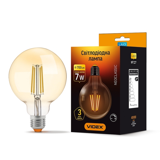Лампа світлодіодна LD FILAMENT G95FAD 7W E27 VIDEX бронза диммерна