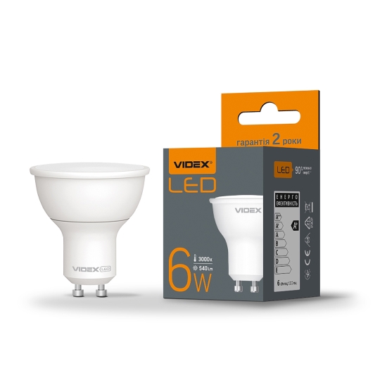 Лампа свiтлодiодна MR16e 6W GU10 3000K 220V VIDEX