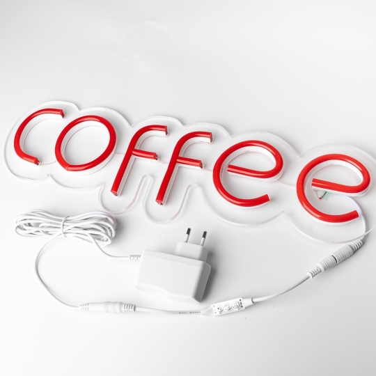 Неонова вивіска "COFFEE", Red, з контролером, 480х145мм