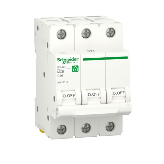 R9F12316 Модульний автоматичний вимикач RESI9, 3P, 16A, C, 6kA, Schneider Electric