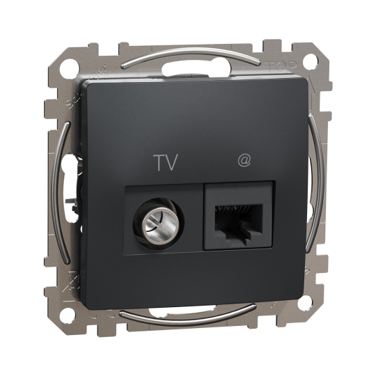 SDD114469T Розетка комп'ютерна RJ45 + TV, Cat.6, 4 дБ, чорна, Sedna Design, Schneider Electric