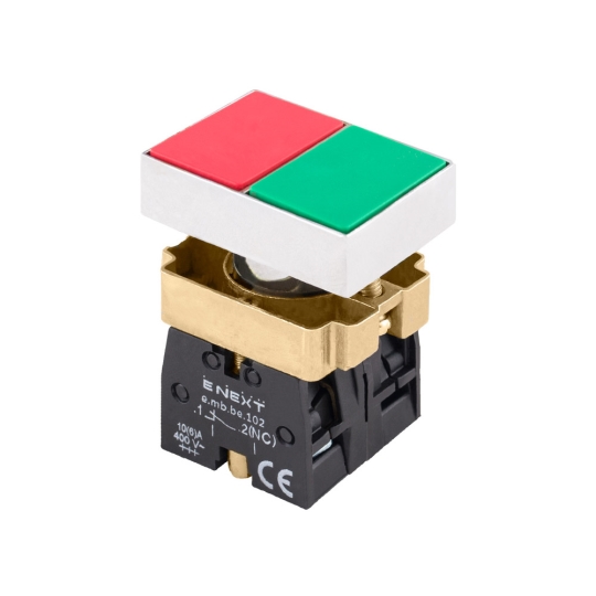 p0810120 Кнопка подвійна квадратна e.mb.bl8325 зелена/червона 1NO+1NC Enext