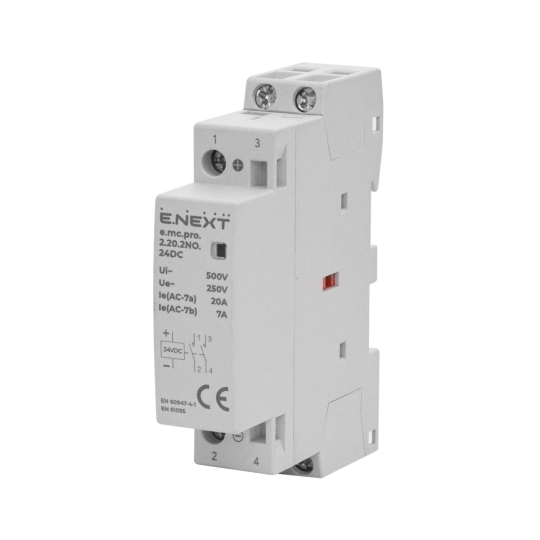 p005317 Модульний контактор на DIN-рейку, e.mc.pro.2.20.2NO.24DC, 2p, 20А, 2NO, 24В, E.Next