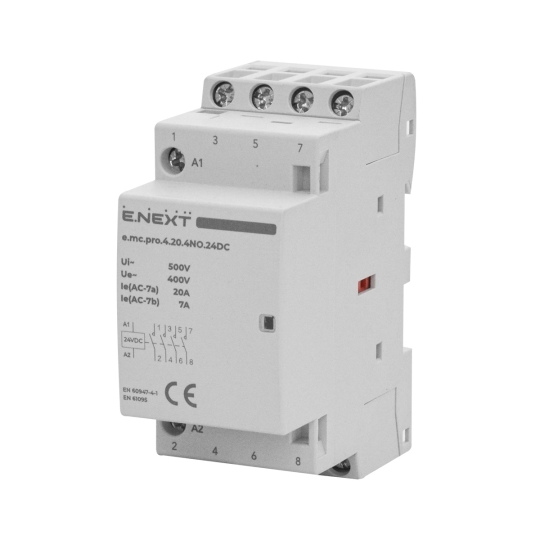 p005319 Модульний контактор на DIN-рейку, e.mc.pro.4.20.4NO.24DC, 4p, 20А, 4NO, 24В, E.Next