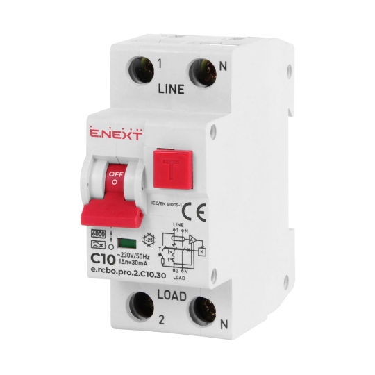 p0720008 Вимикач диференційного струму (дифавтомат) e.rcbo.pro.2.C10.30, 2p, 10A, C, 30мА, E.Next