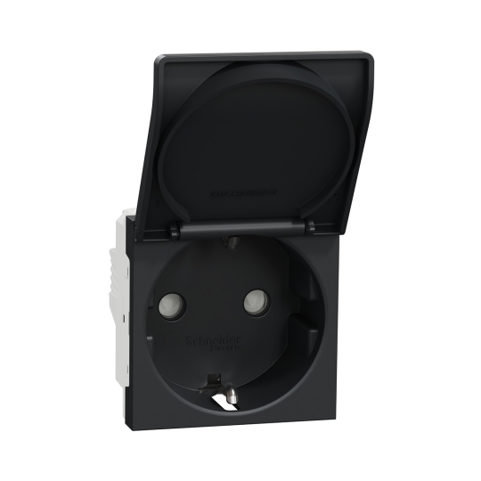 NU303754TA Розетка з з.к. шторками і кришкою, антрацит, гвинт. заж., New Unica, Schneider Electric